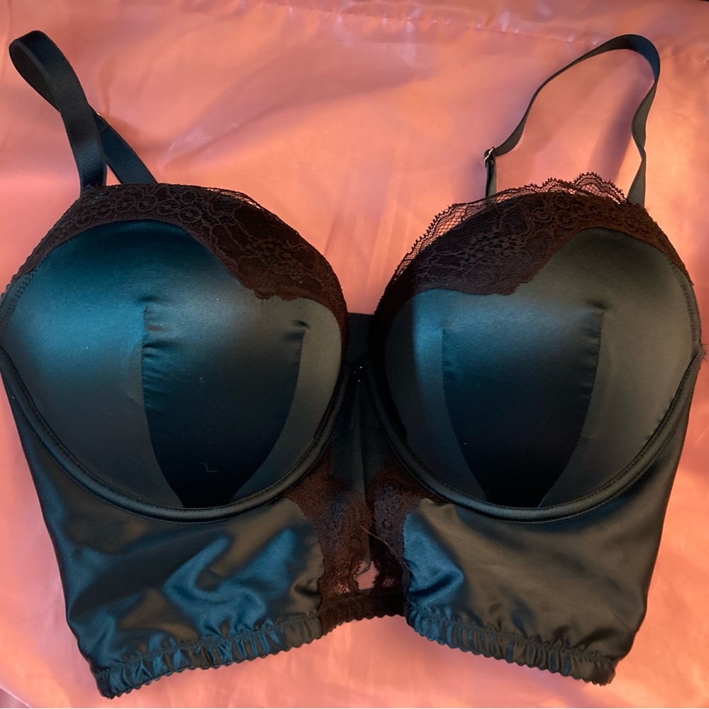 36DD Victoria’s Secret VS Very Sexy push-up corset bra top green lace longline